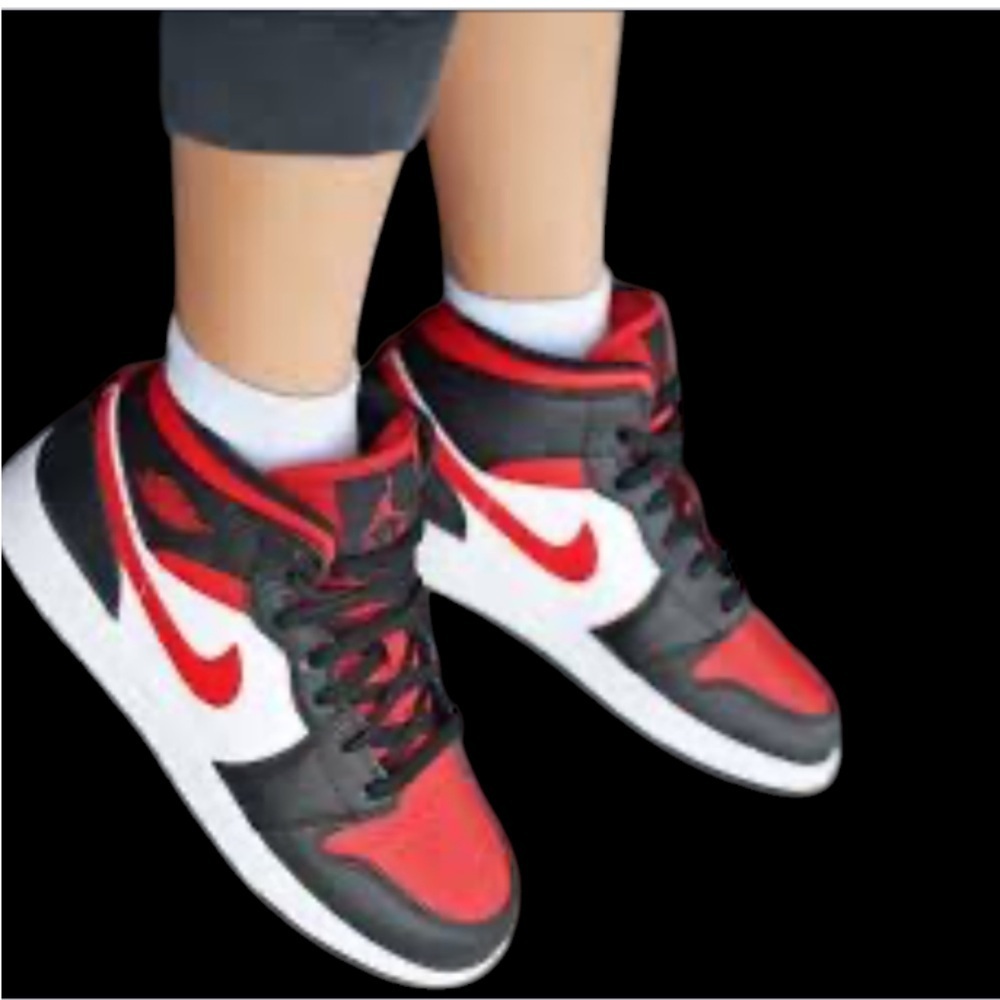 Nike Air Jordan 1 AJ1 Mid GS Bred Toe Black Red Wht Shoes Sz 6Y Women 8 Flaws - Picture 10 of 12